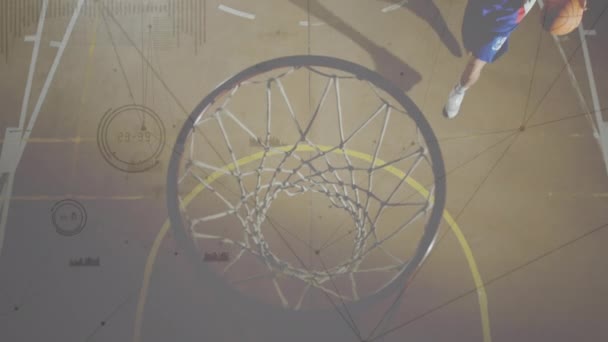 Animación Procesamiento Datos Redes Conexiones Través Raza Mixta Jugador Baloncesto — Vídeos de Stock