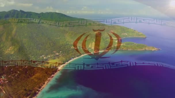 Digitální Složení Vlající Íránské Vlajky Proti Leteckému Výhledu Moře Národní — Stock video