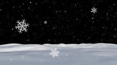 Geceleri kış manzarasına düşen kar animasyonu. Noel, gelenek ve kutlama konsepti dijital olarak oluşturuldu.