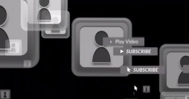 Siyah arkaplan üzerine düşen sosyal medya simgeleri ve emojilerin animasyonu. Sosyal medya ve iletişim konsepti dijital olarak oluşturulmuş video.