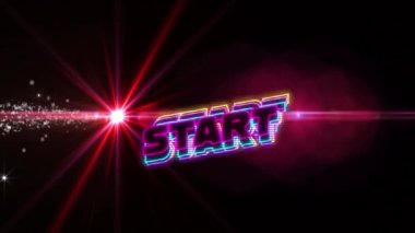 Kırmızı ışıkta ve düşen karla başlayan metnin canlandırması. Video oyunu, eğlence ve dijital arayüz kavramı dijital olarak oluşturuldu.