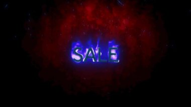 Karanlık arka planda yanan alevler içinde satılık metnin animasyonu. kuvvet, ateş ve hareket konsepti dijital olarak oluşturulmuş video.