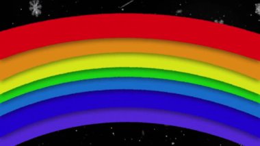 Siyah arka planda yağan kar üzerinde gökkuşağı animasyonu. lgbtq gurur ve eşitlik kutlaması konsepti dijital olarak oluşturulmuş video.