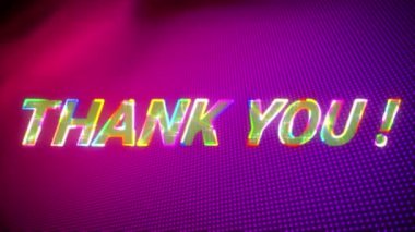 Pembe ve mor arka planda ışıldayan teşekkür mesajının animasyonu. Video oyunu, eğlence ve dijital arayüz kavramı dijital olarak oluşturuldu.