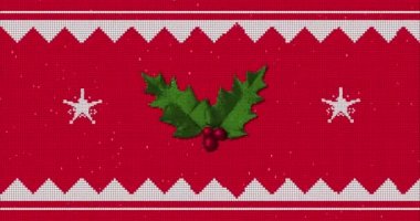 Kırmızı arka planda Noel şablonunda ökseotu animasyonu. Noel, gelenek ve kutlama konsepti dijital olarak oluşturuldu.