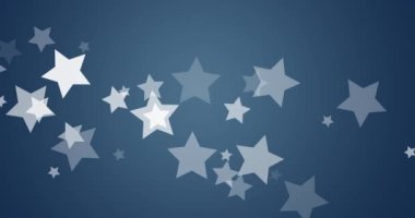 Mavi arka plana düşen beyaz noel yıldızlarının animasyonu. Noel, gelenek ve kutlama konsepti dijital olarak oluşturuldu.