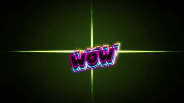 Yeşil parlayan şekil üzerinde yüksek skorlu metin animasyonu. Video oyunu, eğlence ve dijital arayüz kavramı dijital olarak oluşturuldu.