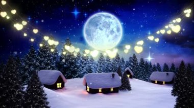 Kış manzarası boyunca Noel Baba kızağı ve Noel ışıkları animasyonu. Noel, gelenek ve kutlama konsepti dijital olarak oluşturuldu.