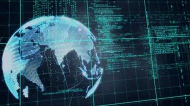 Veri işleme üzerinden küresel bağlantı ağının animasyonu. küresel iş, finans, dijital arayüz ve bağlantılar konsepti dijital olarak oluşturulmuş video.