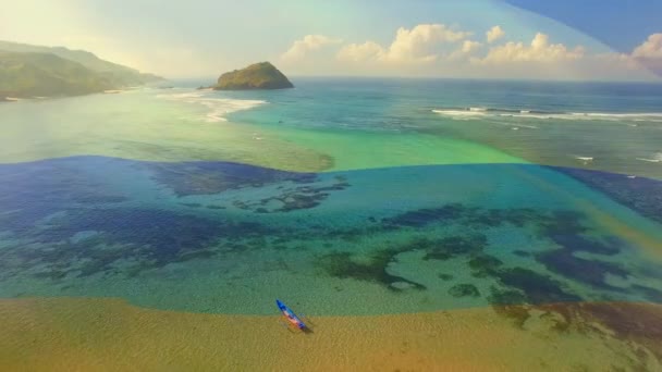 Deniz Manzarasına Karşı Kolombiya Bayrağı Sallamanın Dijital Bileşimi Ulusal Turizm — Stok video