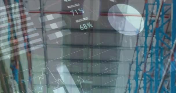 Анімація Статистики Обробка Фінансових Даних Над Складом Глобальна Концепція Доставки — стокове відео