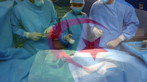 Animazione Bandiera Algeria Che Sventola Sopra Chirurghi Sala Operatoria Medicina — Video Stock