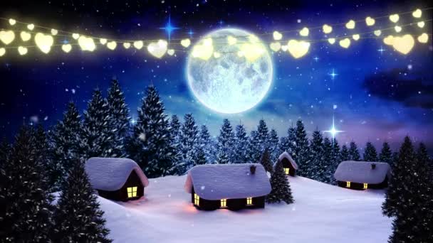 Animación Trineo Santa Luces Navidad Sobre Paisaje Invierno Navidad Tradición — Vídeos de Stock