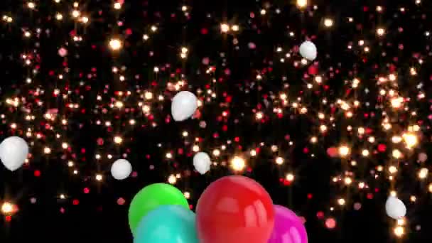 輝く光の上を飛ぶカラフルな風船のアニメーション 大晦日パーティークリスマスお祝いのコンセプトデジタルで生成されたビデオ — ストック動画