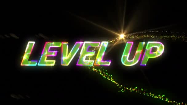 Animation Level Text Gold Green Trail Light Video Game Entertainment — Stock Video