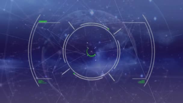 Animacja Sieci Połączeń Interfejsu Cyfrowego Nad Ludzkim Mózgiem Niebieskim Tle — Wideo stockowe