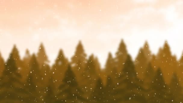 Animation Von Schnee Der Auf Tannenbäume Gelb Fällt Weihnachten Winter — Stockvideo