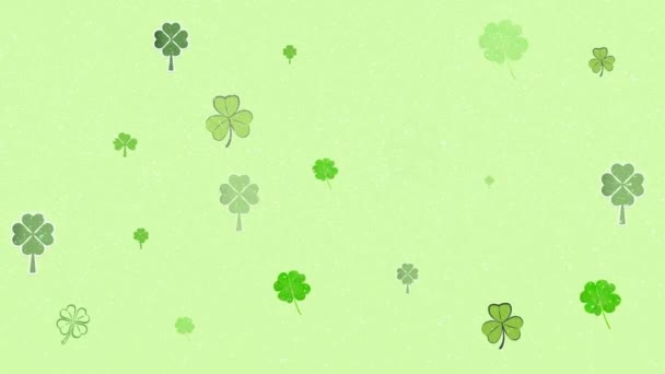 在绿色背景上的幸运三叶草的动画 圣帕特里克节 传统和庆祝概念数码制作的视频 — 图库视频影像