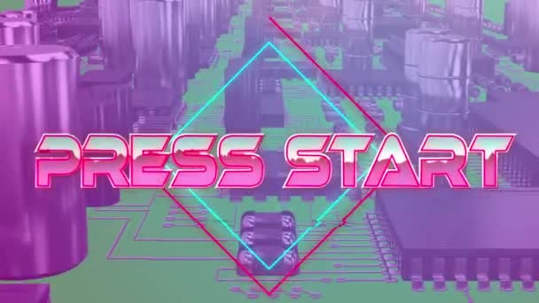 Animation Press Start Text Geometrical Shapes Processor Cores Video Game — Stock Video