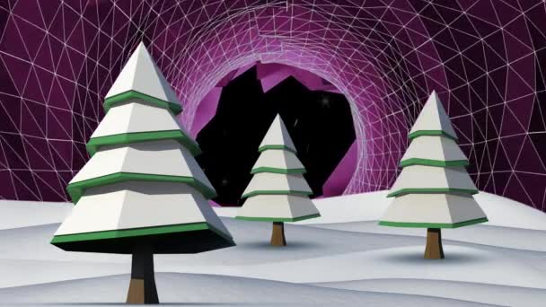 Animación Formas Púrpuras Nieve Cayendo Paisaje Digital Invierno Navidad Invierno — Vídeo de stock