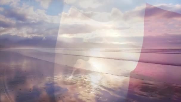 Digitale Zusammensetzung Der Deutschlandfahne Die Gegen Das Luftbild Der Wellen — Stockvideo