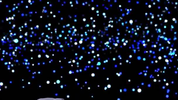 Karla Kaplı Kış Manzaralı Siyah Arkaplanda Yüzen Mavi Işık Noktalarıyla — Stok video
