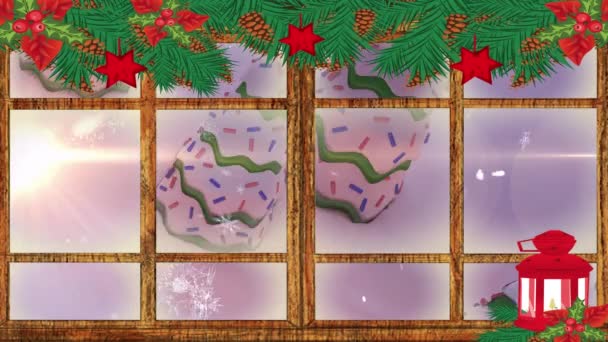 Animacja Wesołych Świąt Nad Zimową Scenerią Boże Narodzenie Zima Tradycja — Wideo stockowe
