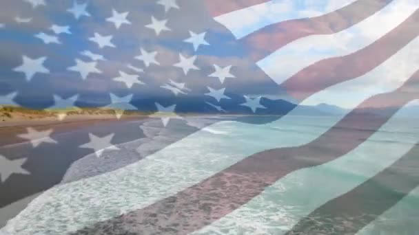 Composition Numérique Nous Agiter Drapeau Contre Vue Aérienne Plage Les — Video