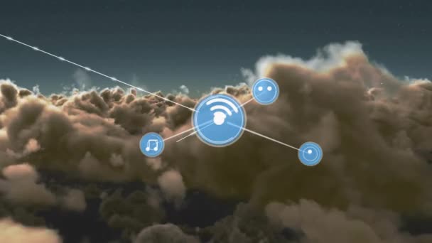 Animación Redes Conexiones Con Iconos Sobre Cielo Conexiones Globales Procesamiento — Vídeo de stock