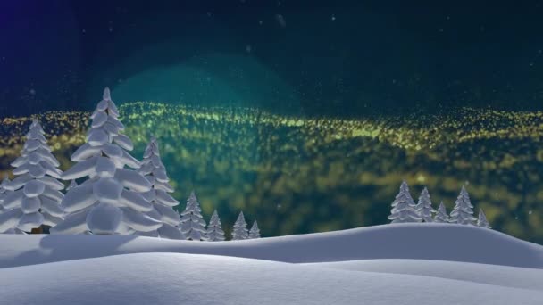 冬の風景の中に降る雪と輝きのアニメーション クリスマス 伝統とお祝いのコンセプトデジタルで生成されたビデオ — ストック動画