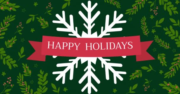 雪の結晶と緑の背景にクリスマスの上に幸せな休日のテキストのアニメーション クリスマス 伝統とお祝いのコンセプトデジタルで生成されたビデオ — ストック動画