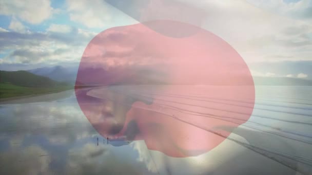 Composition Numérique Drapeau Japonais Agitant Contre Vue Aérienne Plage Des — Video