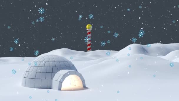 Animation Snow Falling Igloo Winter Landscape Christmas Winter Tradition Celebration — Stock Video