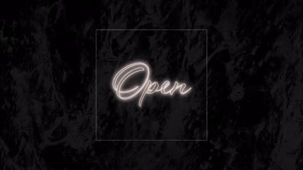 Ψηφιακό Animation Του Neon Open Sign Μαύρο Φόντο Νυχτερινή Ζωή — Αρχείο Βίντεο