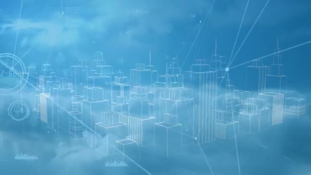 Animazione Della Rete Connessioni Elaborazione Dati Città Cloud Business Globale — Video Stock