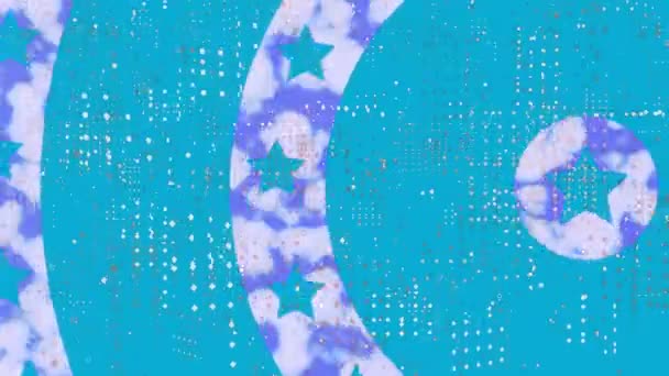 Цифровая Анимация Точечного Рисунка Над Несколькими Звёздами Вращающихся Кругах Синем — стоковое видео
