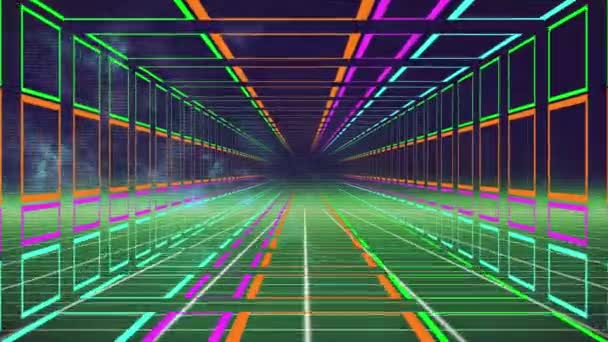 Animación Túnel Móvil Geométrico Colorido Conexiones Globales Procesamiento Datos Concepto — Vídeo de stock