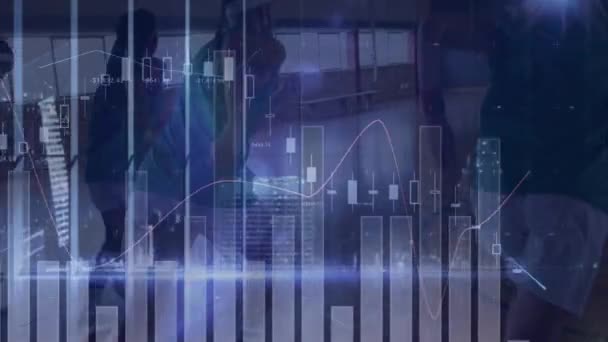 Basketbolcular Üzerinden Finansal Veri Işleme Animasyonu Küresel Finans Bağlantılar Konsepti — Stok video