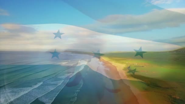 Digitální Složení Honduraské Vlajky Vlnící Proti Leteckému Pohledu Vlny Moři — Stock video