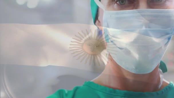 Animation Der Flagge Argentiniens Die Über Einer Chirurgin Operationssaal Weht — Stockvideo