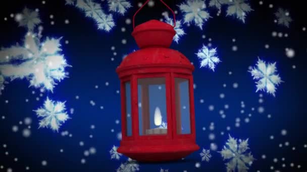 Animation Neige Tombant Sur Lanterne Rouge Sur Fond Marin Noël — Video