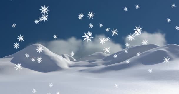 冬の風景や空に降る雪のアニメーション クリスマス 伝統とお祝いのコンセプトデジタルで生成されたビデオ — ストック動画