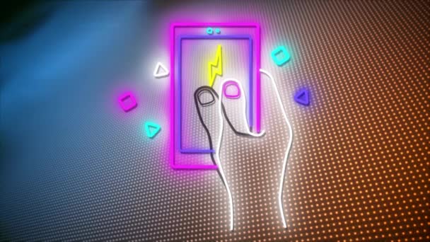 Mavi Turuncu Arka Planda Neon Akıllı Telefonun Animasyonu Video Oyunu — Stok video