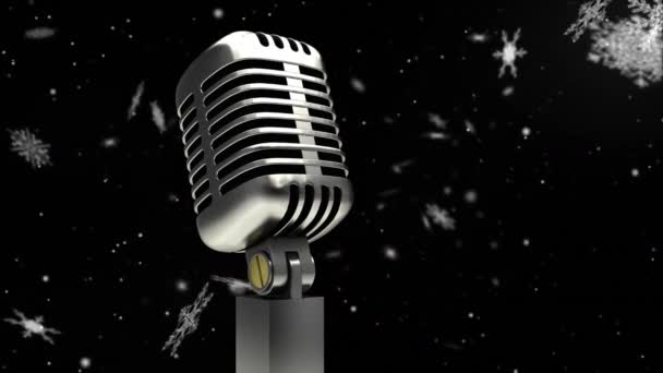 Animation Neige Tombant Sur Microphone Sur Fond Sombre Concept Divertissement — Video