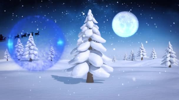Noel Baba Kızağı Noel Kış Manzarası Üzerindeki Animasyonu Noel Gelenek — Stok video