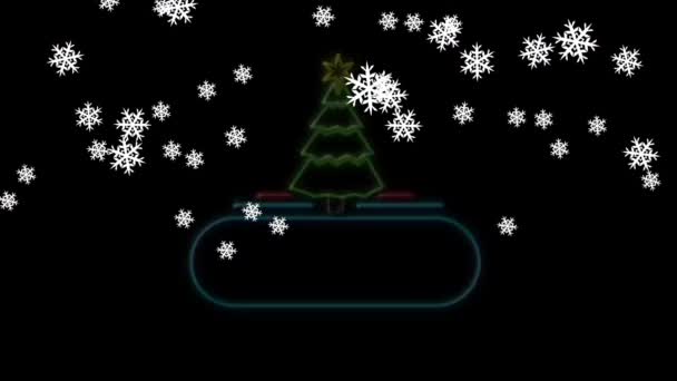 Animation Snow Falling Christmas Neon Decoration Black Background Christmas Tradition — Stock Video