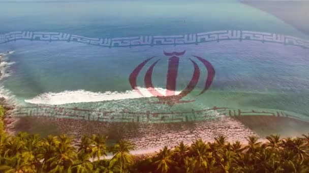 Composición Digital Ondear Bandera Irán Contra Vista Aérea Las Olas — Vídeos de Stock