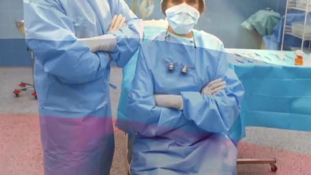 Animace Ruské Vlajky Nad Chirurgy Operačním Sále Globální Medicína Zdravotnické — Stock video