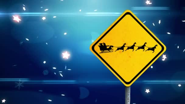 Animation Stars Falling Warning Sing Christmas Winter Tradition Celebration Concept — Stock Video