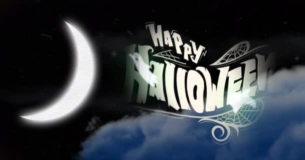 Animação Texto Feliz Halloween Sobre Céu Noturno Lua Halloween Tradição — Vídeo de Stock